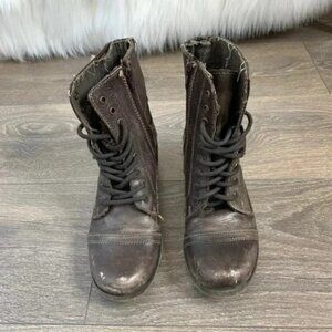 Aldo Women's Combat Moto Biker Boots Army Utility Brown Buckles Zipper Size 5